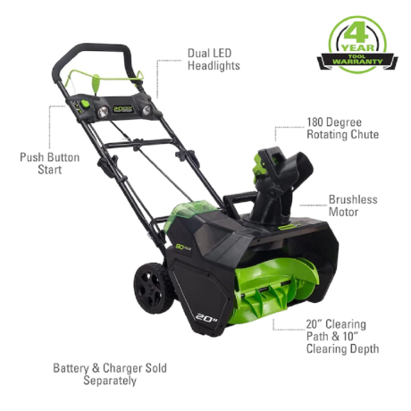 Greenworks Pro 80-Volt Max 20-in Cordless Electric Snow Blower