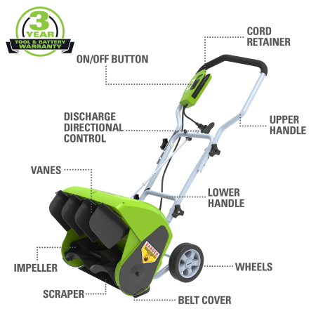 Greenworks Snow Removal 16 in. Corded Electric Snow Blower 26022