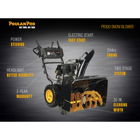 Poulan Pro 2 Stage Gas Snow Blower Electric Start Pr300 30 Inch Clearing 