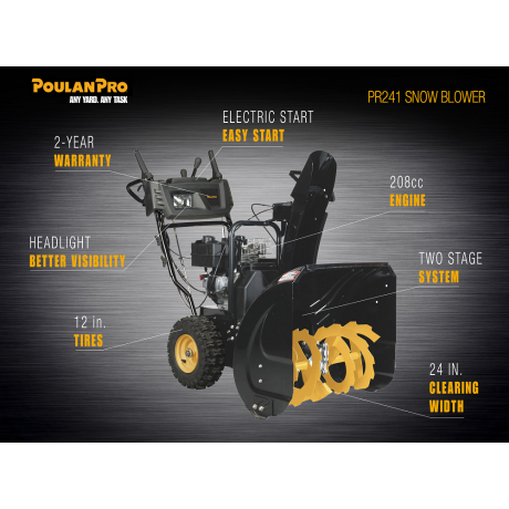 Poulan Pro 24 208cc Two-Stage Snow Thrower with Elec. Start & Light